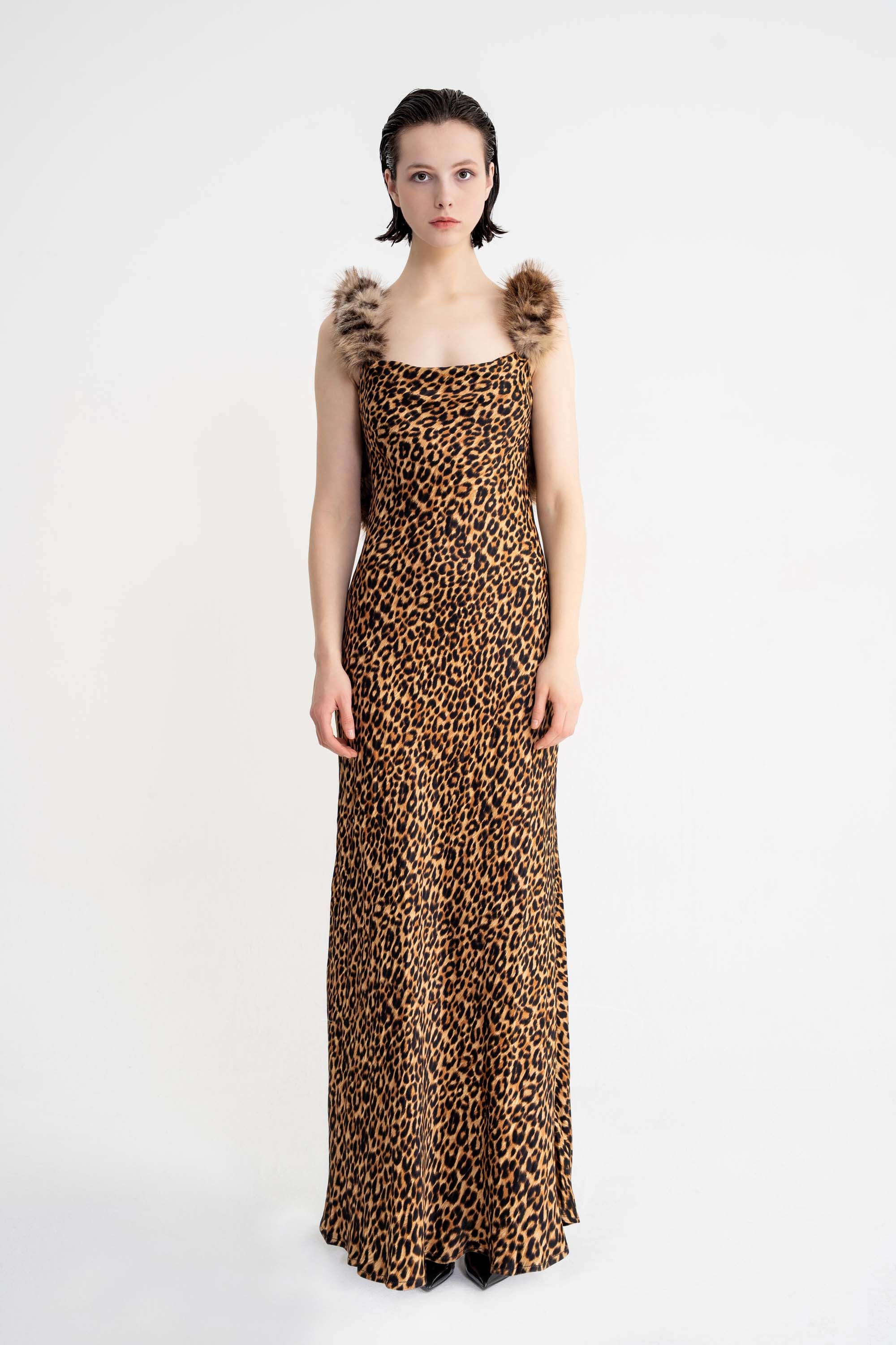 kürk leopar elbise