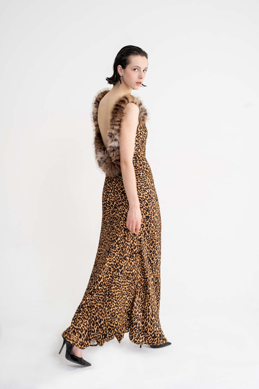 kürk leopar elbise
